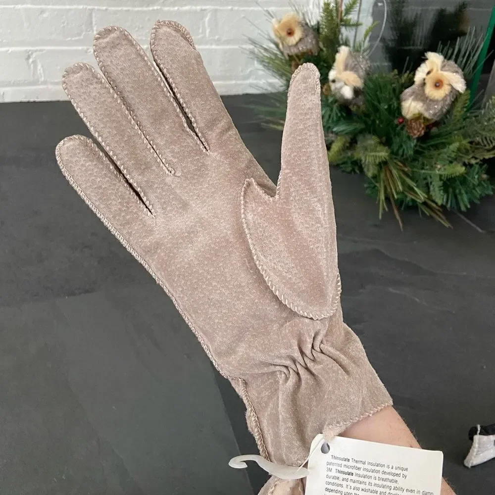 Vintage 80s Deadstock NWT Tan Nubuck (Suede) Thinsulate Women's Driving Gloves -